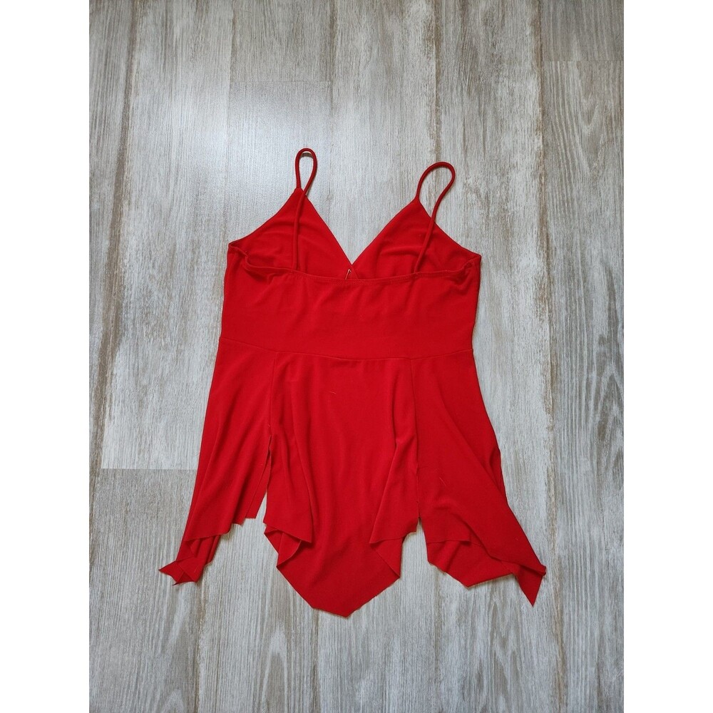 VTG Mint Red Handkerchief Hem Tank Blouse Embroidered Sheer Trim Y2K Sz S - Picture 8 of 8